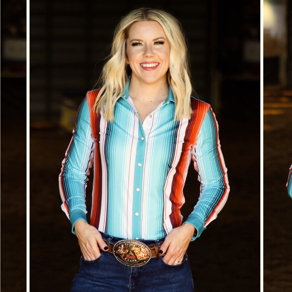 BRAND NEW Ranch Dress’n Teal Serape Rodeo Shirt